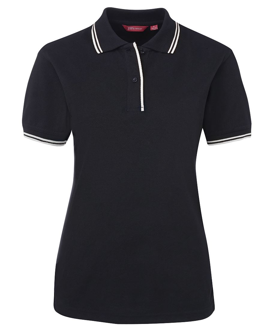 JB's LADIES CONTRAST POLO BLACK/WHITE-08 - Image 3