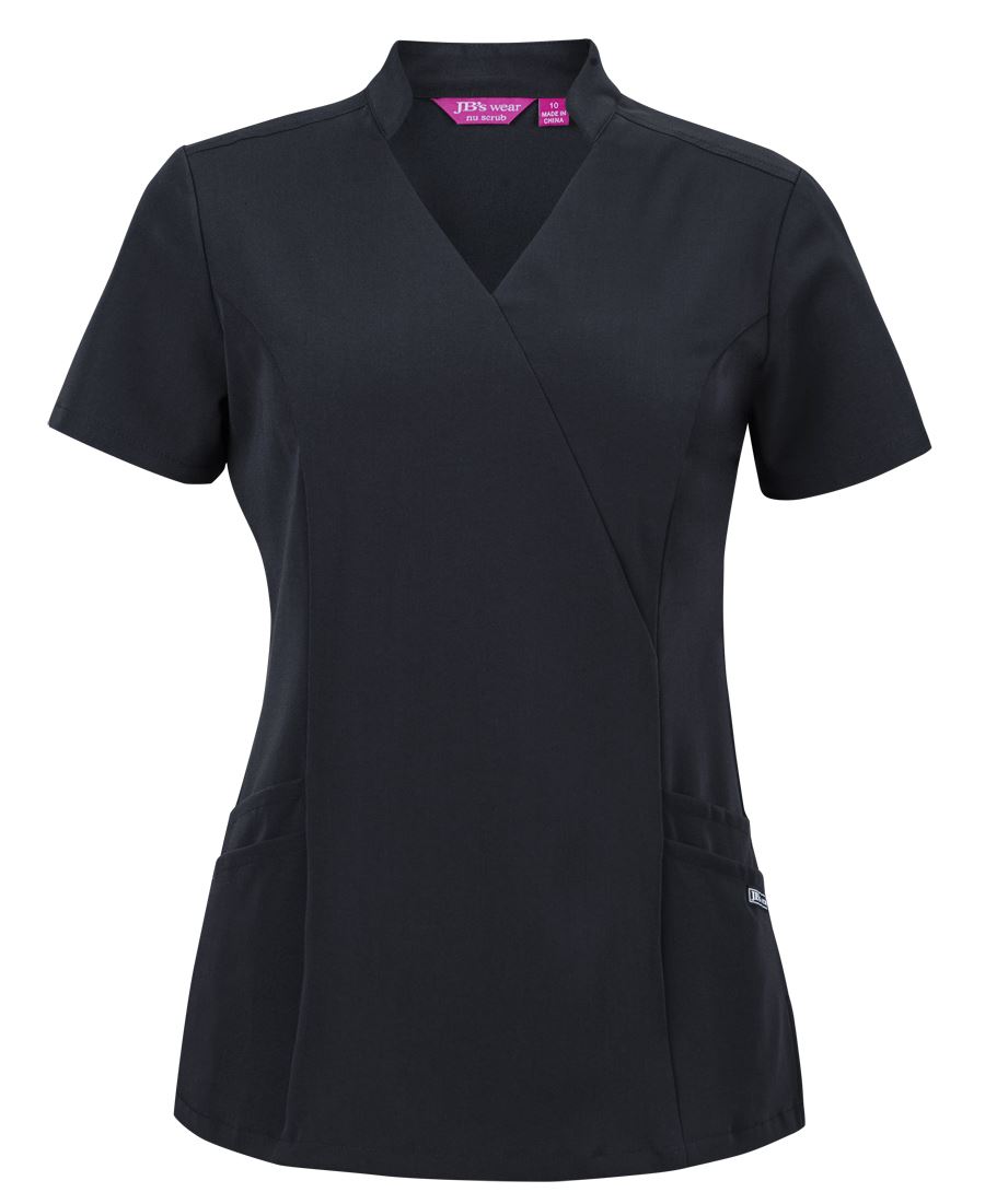 JB's LADIES NU MANDARIN COLLAR SCRUB TOP BLACK - 06