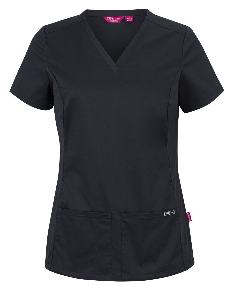 JB's LADIES PREMIUM STRETCH PANEL SCRUB TOP BLACK - 06