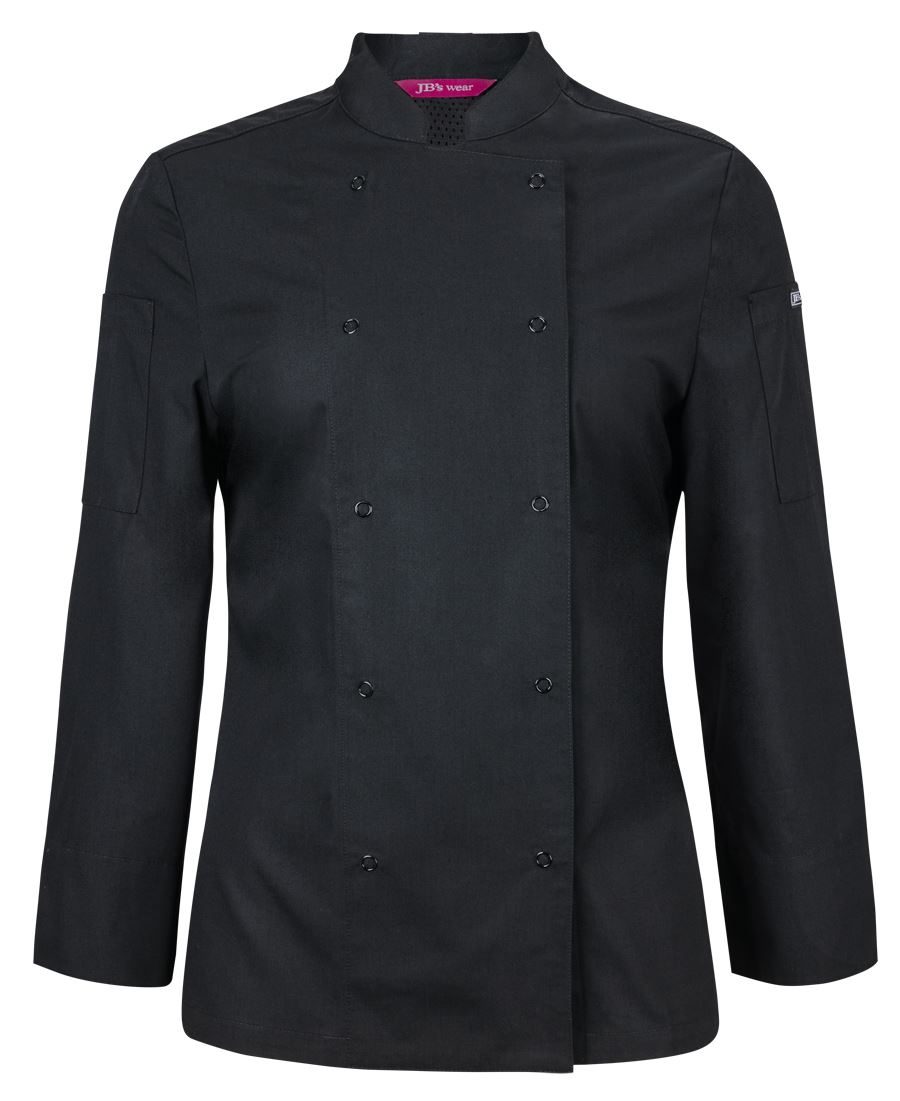 JB's LADIES L/S SNAP BUTTON CHEFS JACKET BLACK - 06