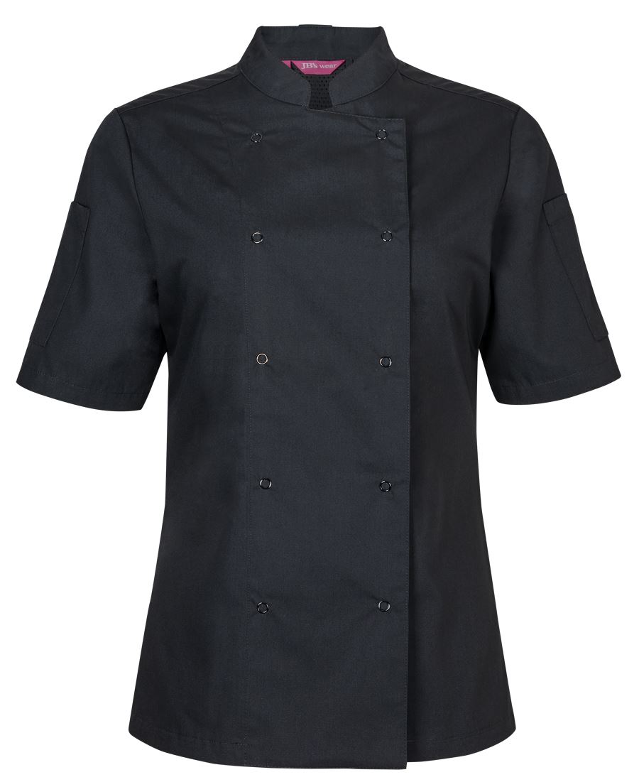JB's LADIES S/S SNAP BUTTON CHEFS JACKET BLACK - 06
