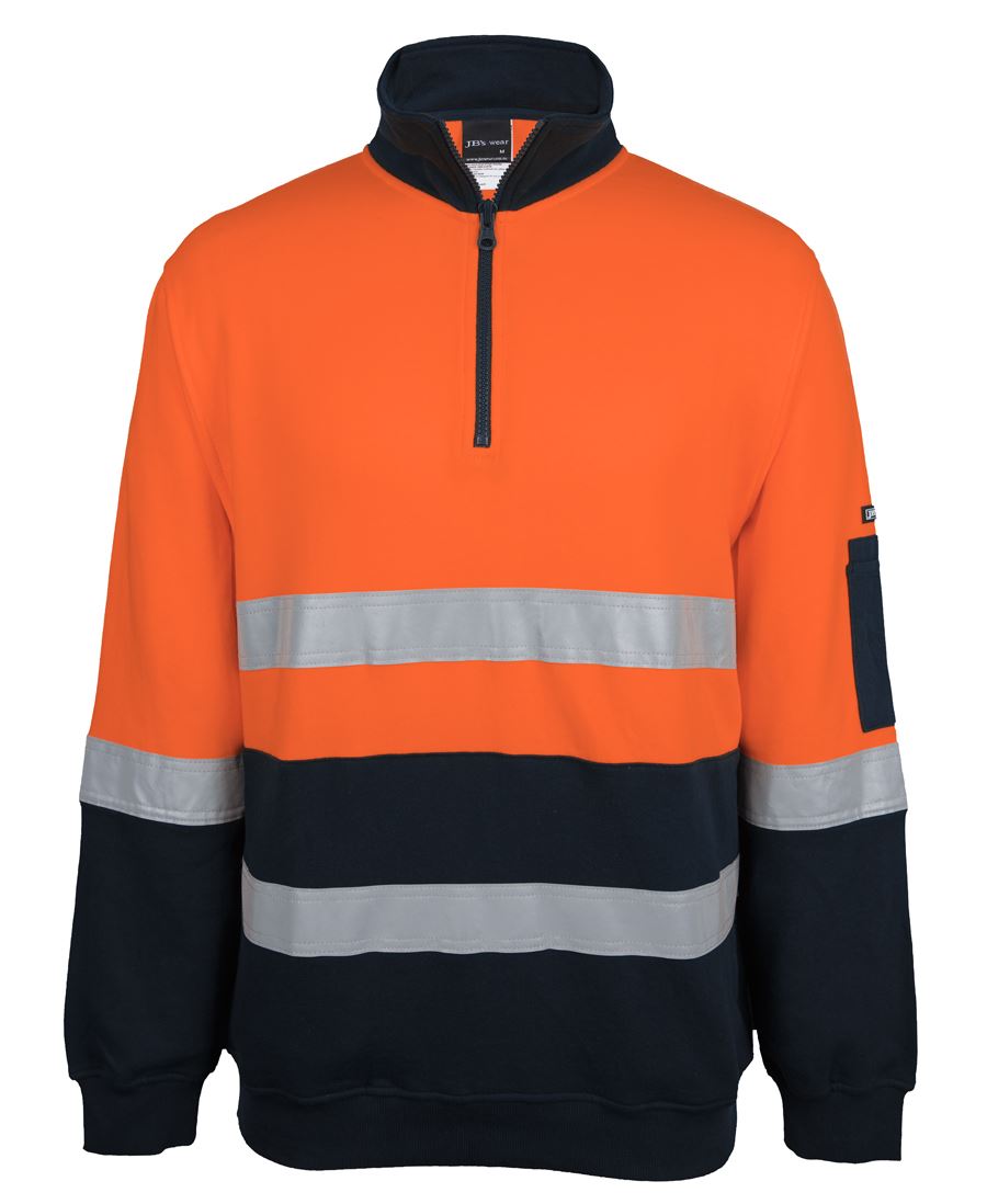 JB's HV 310 (D+N) COTTON 1/2 ZIP FLEECE ORANGE/NAVY -2XS