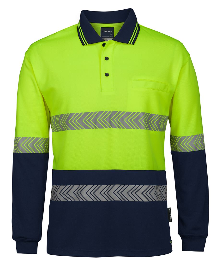 JB's HV L/S SEGMENTED TAPE POLO LIME/NAVY - XS