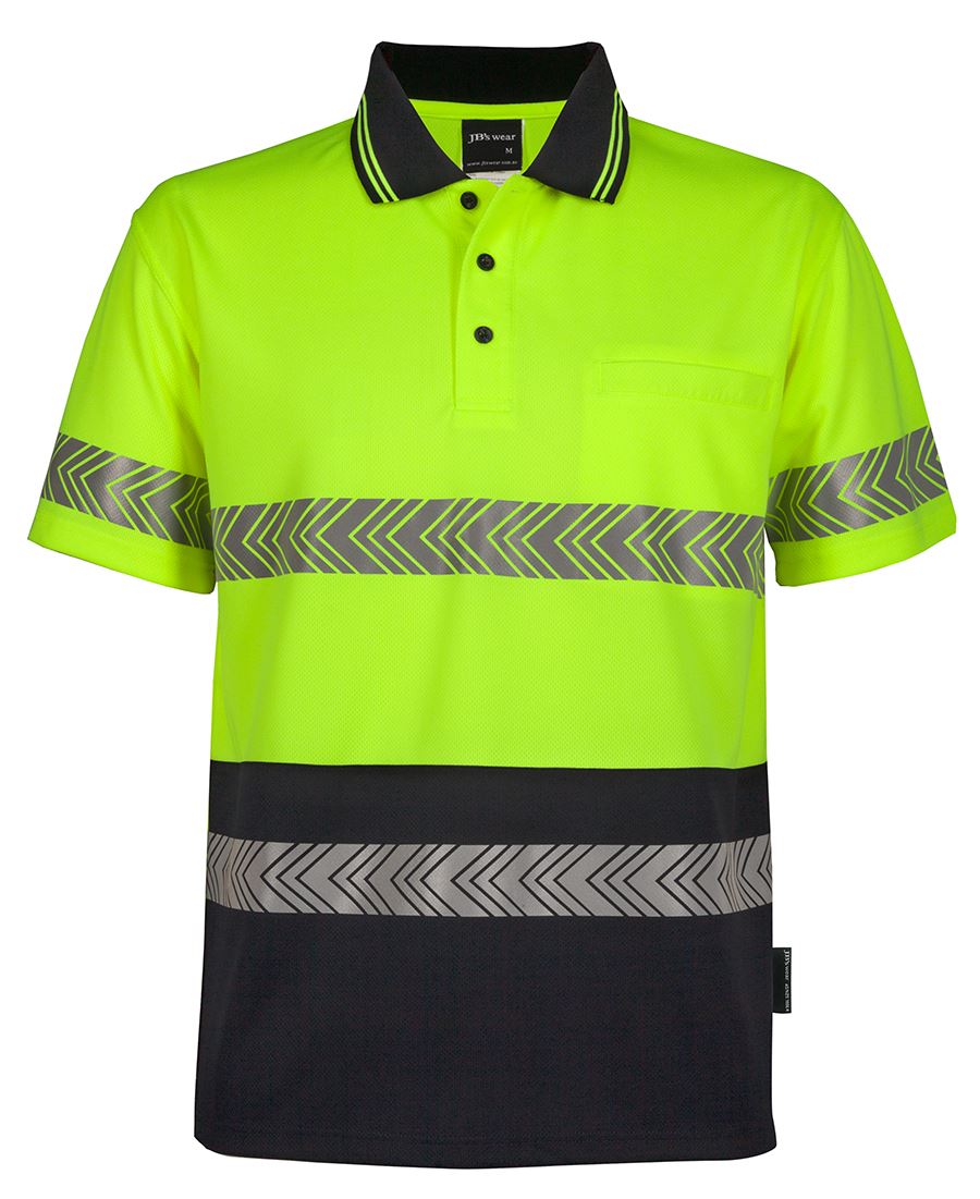 JB's HV S/S SEGMENTED TAPE POLO LIME/NAVY - XS