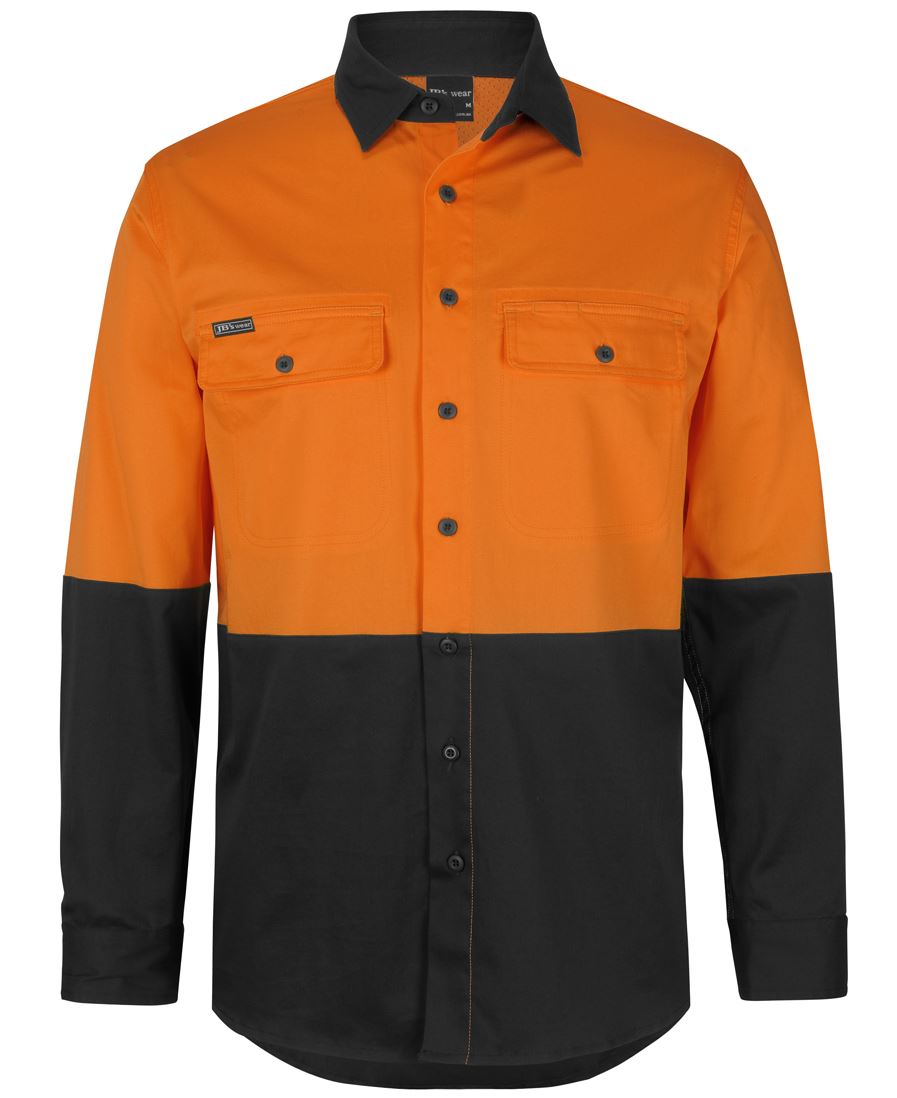 JB's HV L/S STRETCH WORK SHIRT ORANGE/BLACK - 3XS