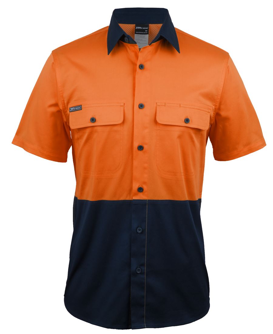 JB's HV S/S STRETCH WORK SHIRT ORANGE/NAVY - 3XS