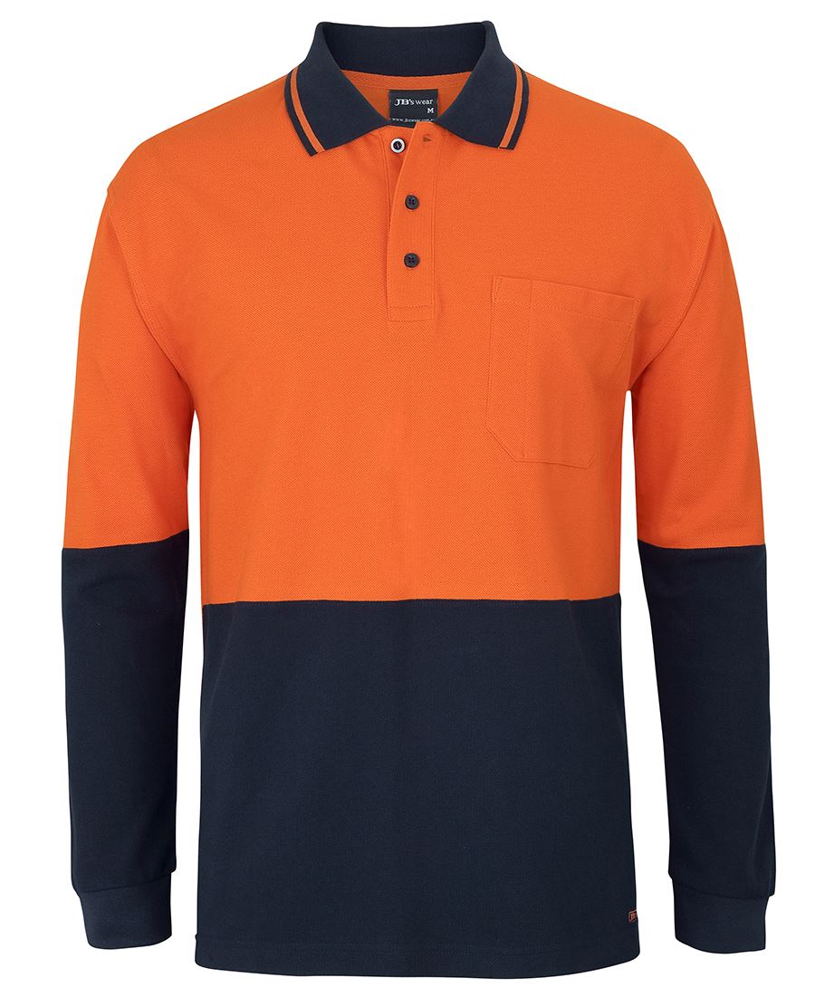JB's HV L/S COTTON PIQUE TRAD POLO ORANGE/NAVY - 2XS