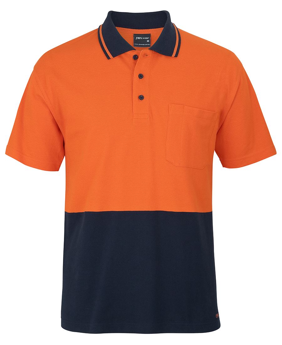 JB's HV S/S COTTON PIQUE TRAD POLO ORANGE/NAVY - 2XS