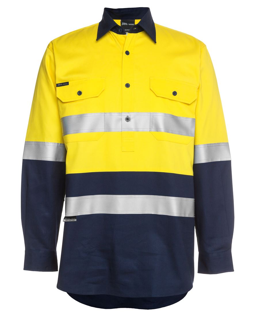 JB's HV (D+N) CLOSE FRONT L/S 190G SHIRT ORANGE/NAVY-XS - Image 3