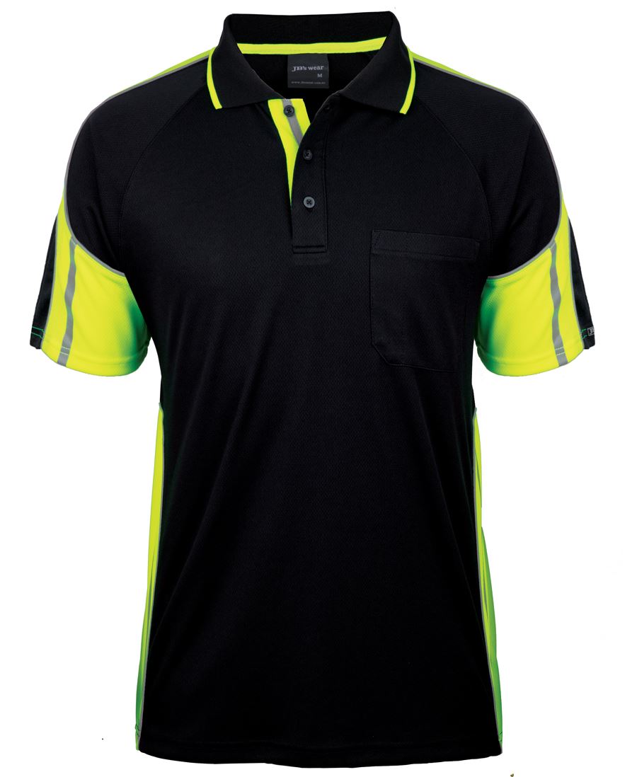 JB's S/S STREET PANEL POLO BLACK/LIME-2XS