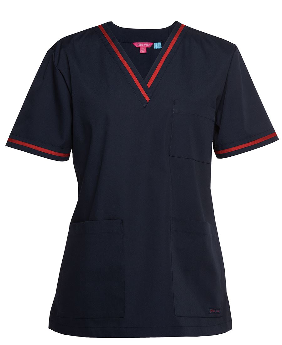 JB's CONTRAST LADIES SCRUBS TOP NAVY/RED - 06 - Image 2