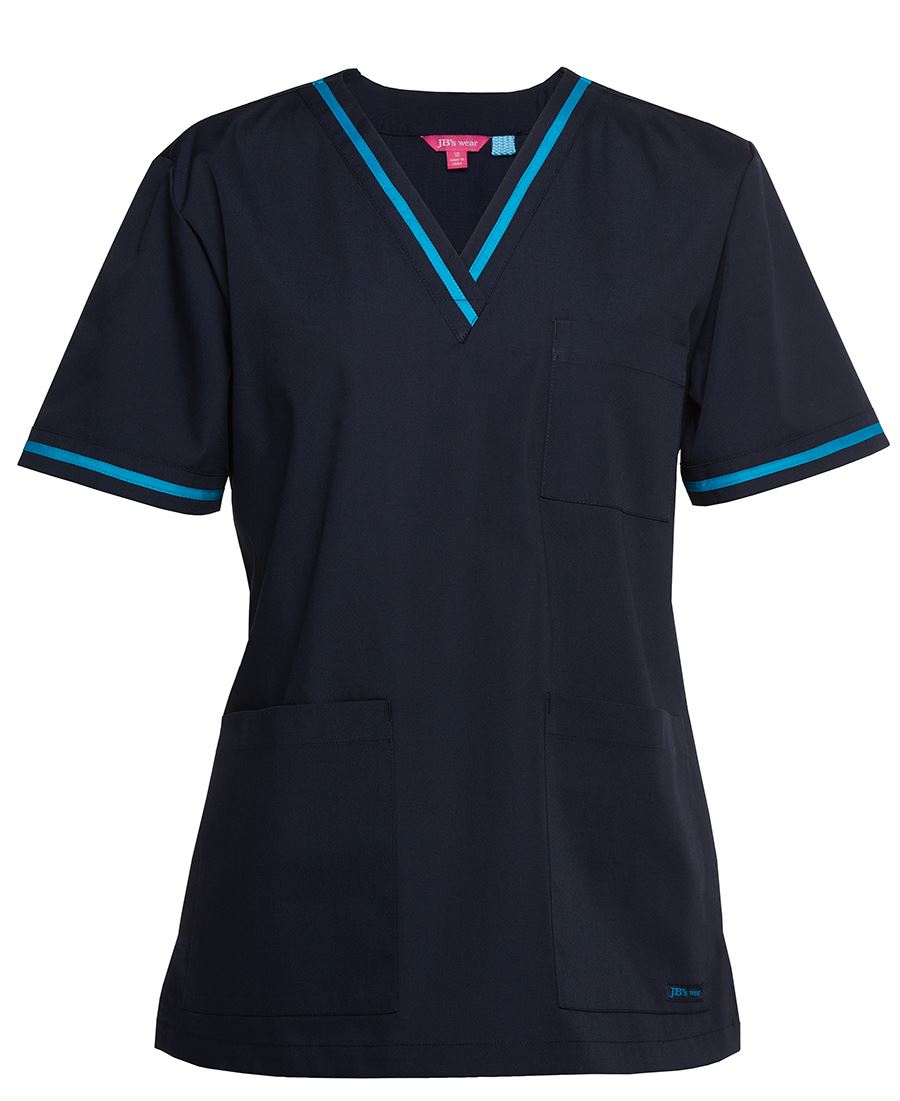 JB's CONTRAST LADIES SCRUBS TOP NAVY/RED - 06