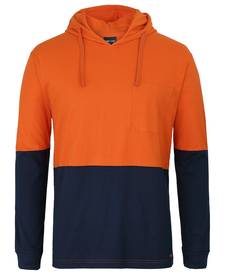 JB's HV L/S COTTON TEE WITH HOOD ORANGE/NAVY - 2XS