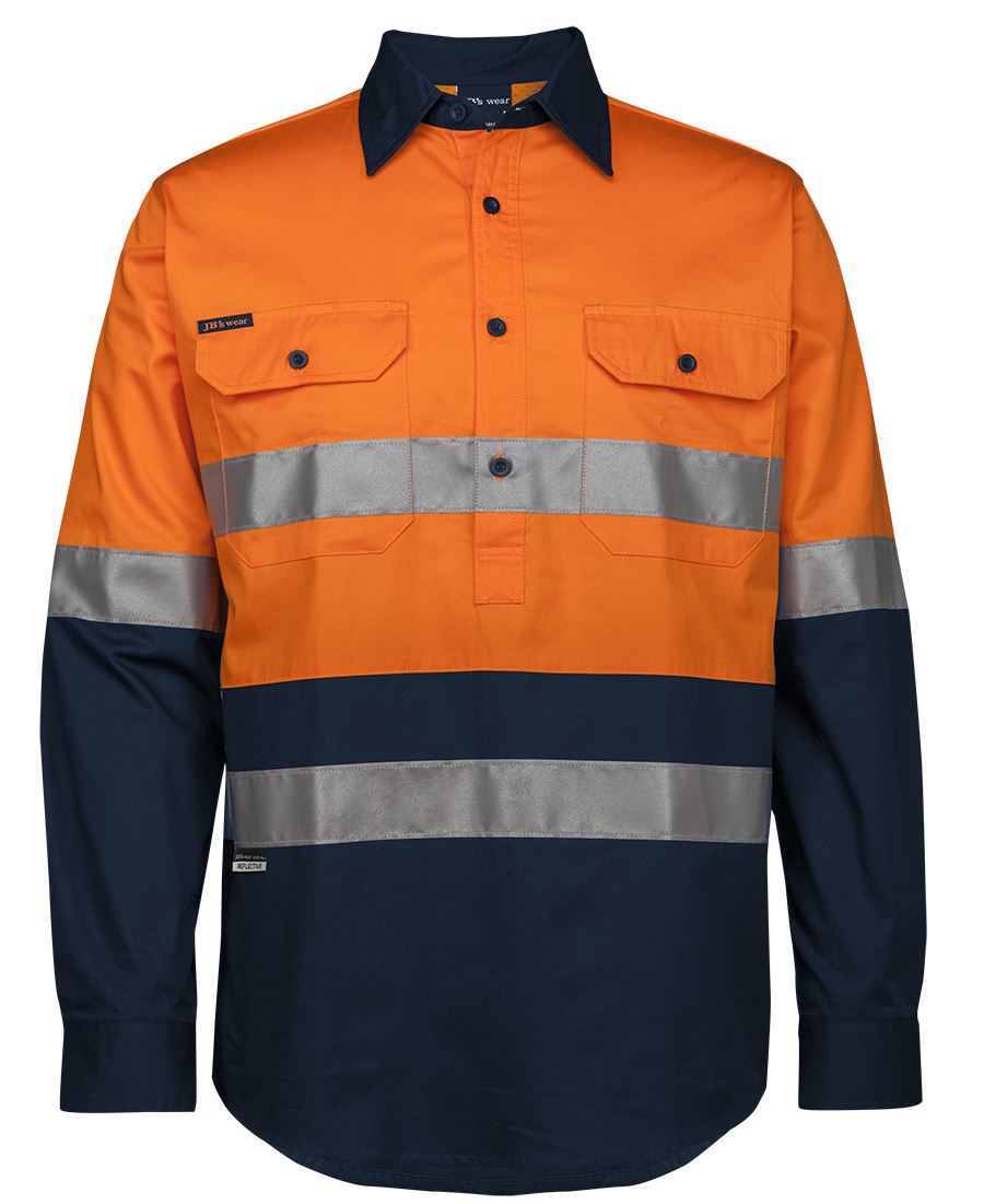 JB's HV (D+N) CLOSE FRONT L/S 150G W/SHIRT ORANGE/NAVY-XS