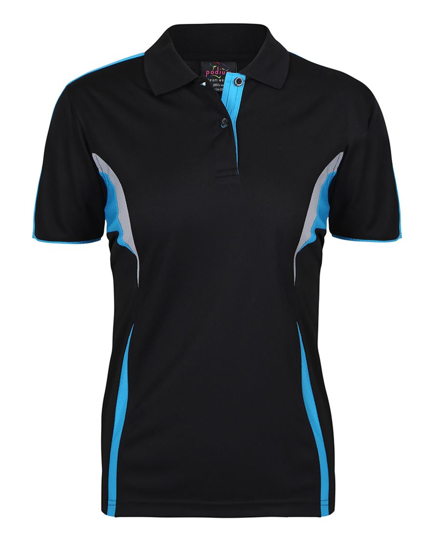 PODIUM LADIES COOL POLO BLACK/AQUA/GREY -08
