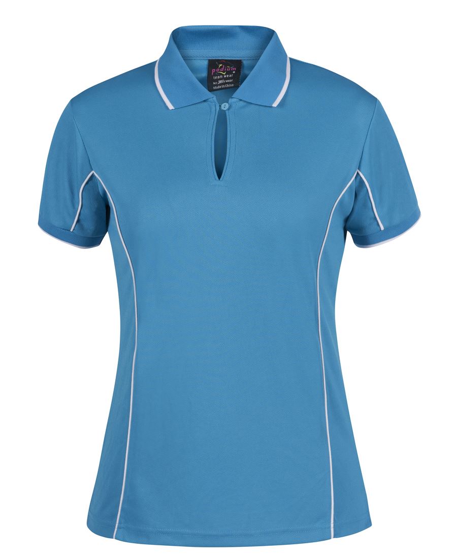 PODIUM LADIES PIPING POLO FOREST/WHITE-08