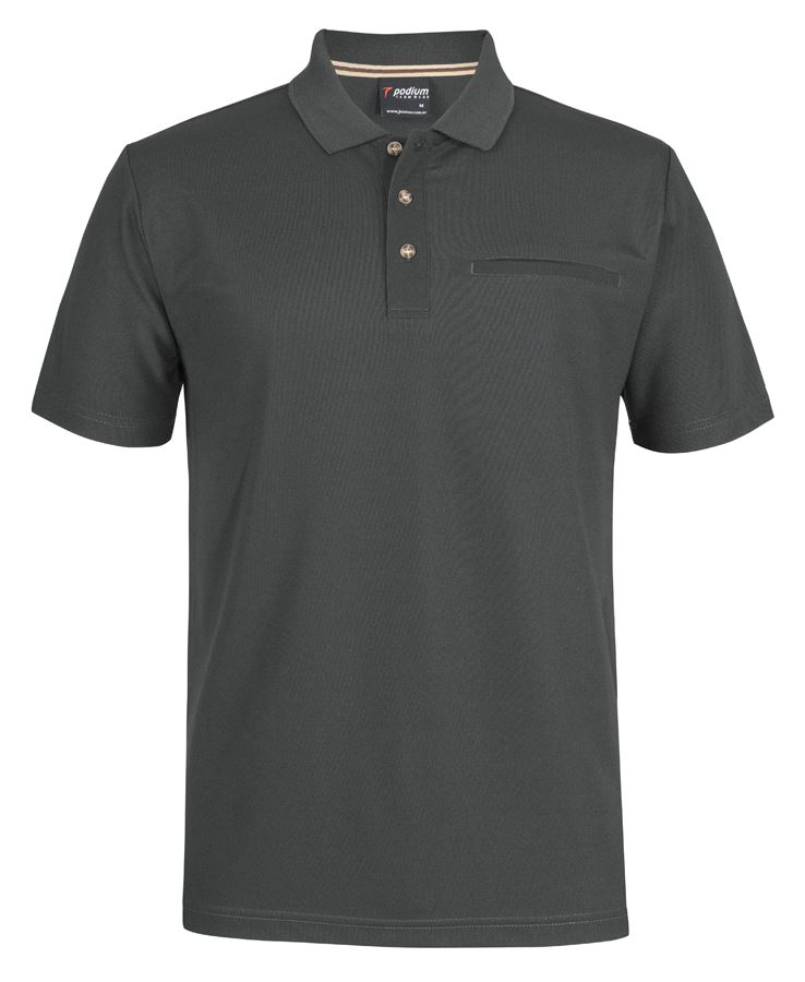 PODIUM S/S RECYCLED POLYESTER POCKET POLO BLACK - 2XS